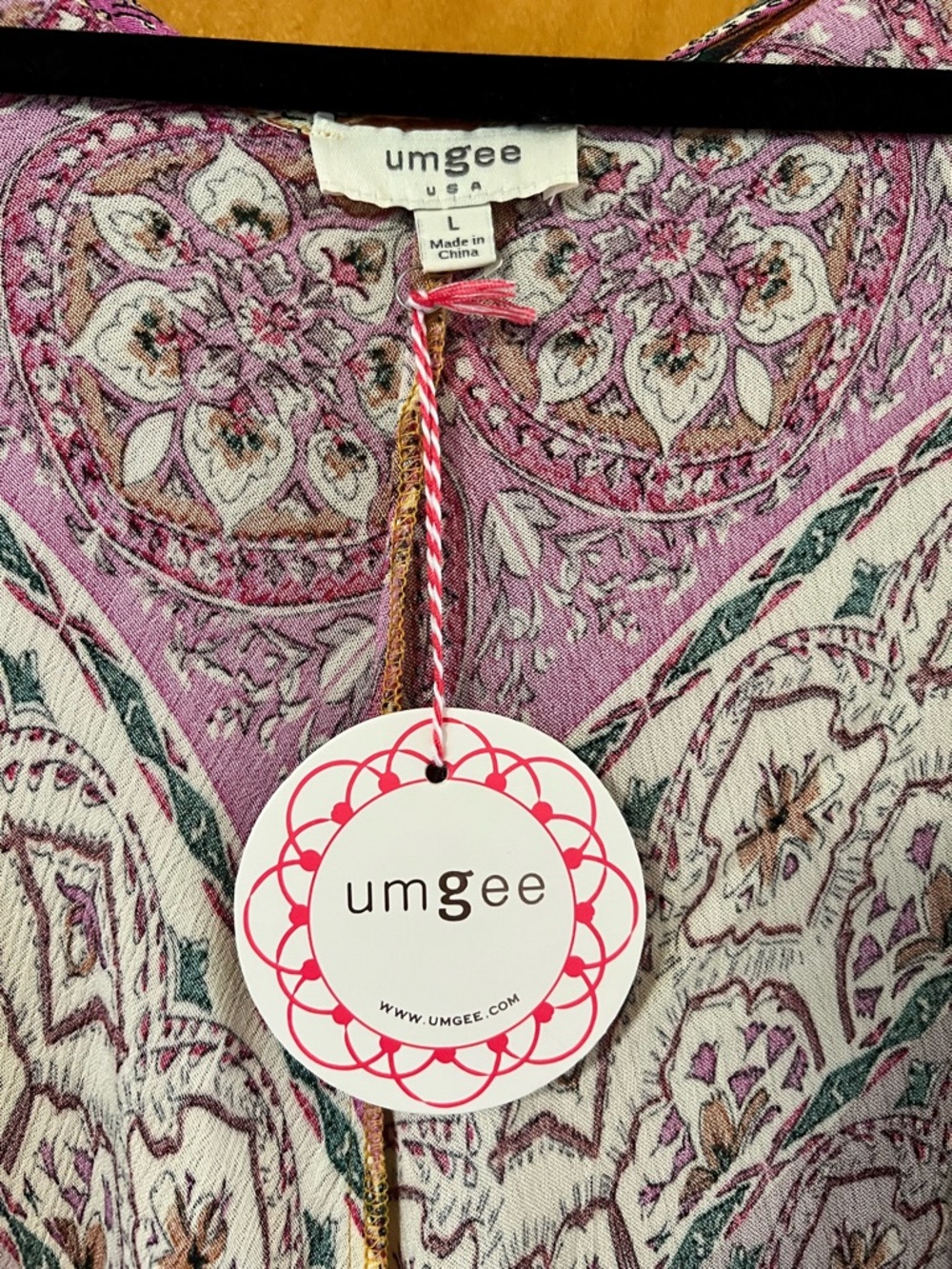 Umgee Mixed-Print Long Sleeve Maxi Duster Kimono in Purple and Mustard - Picture 3 of 6